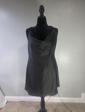 Cantonwalker Black Satin Cowl Neck Halter Mini Dress Clean Girl Whimsygoth. XL